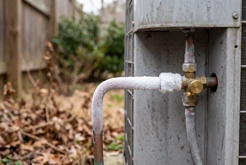 Sample photo: frost on the refrigerant line at the outdoor unit